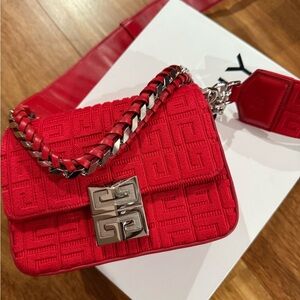 Givenchy 4G canvas and leather red mini cross body bag with Silver Accents